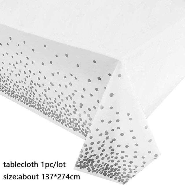 137*274cm Rose Gold Tablecloth Gold/silver Dot table cover for adult Happy Birthday Party Supplies Wedding decorations