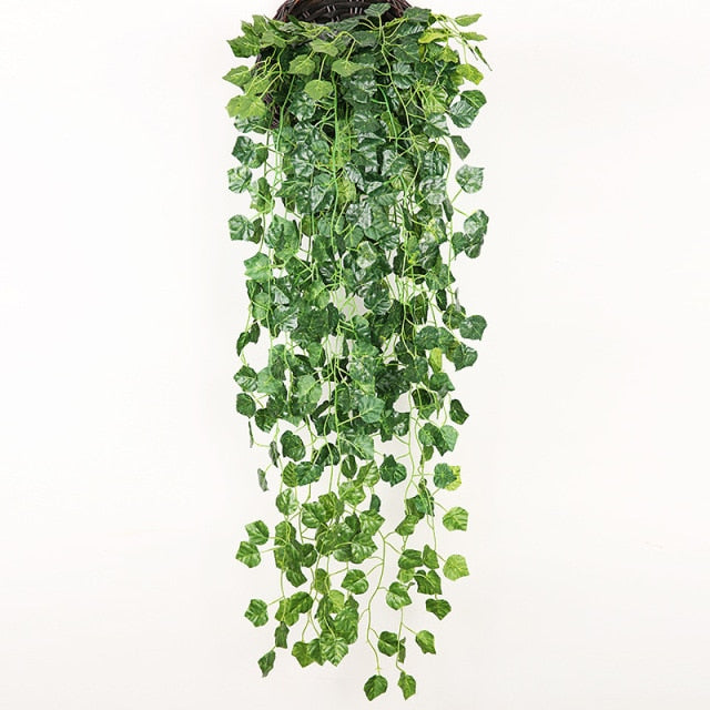 90cm Artificial Green Plants Hanging Ivy Leaves Radish Seaweed Grape Fake Flowers Vine Home Garden Wall Party Decoration
