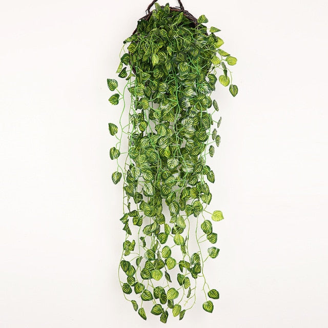 90cm Artificial Green Plants Hanging Ivy Leaves Radish Seaweed Grape Fake Flowers Vine Home Garden Wall Party Decoration