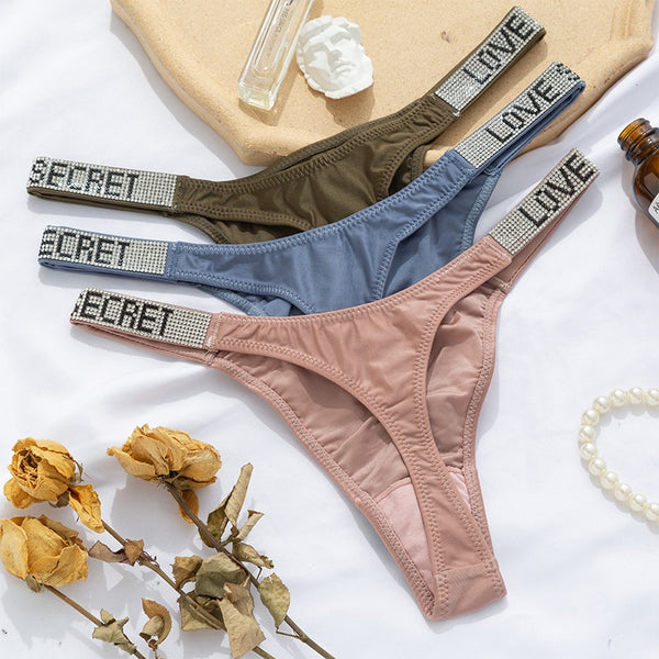 Sexy Women Pantie Crystal Rhinestone Underwear Thongs Low Rise Fitness Gym Seamless Tanga for Female Push Up Diamond Lingerie