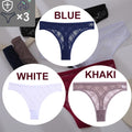 FINETOO 3PCS/Set Sexy Floral Transparent Women Thongs G-string Lingerie Lace Panties Low-Waist Femme Girls Briefs Mesh Pantys
