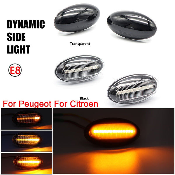 2X LED Dynamic Turn Signal Lamp Blinker For Peugeot 307 206 407 107 607 1007 Citroen C1 C2 C3 C5 C6 Sequential Side Marker Light