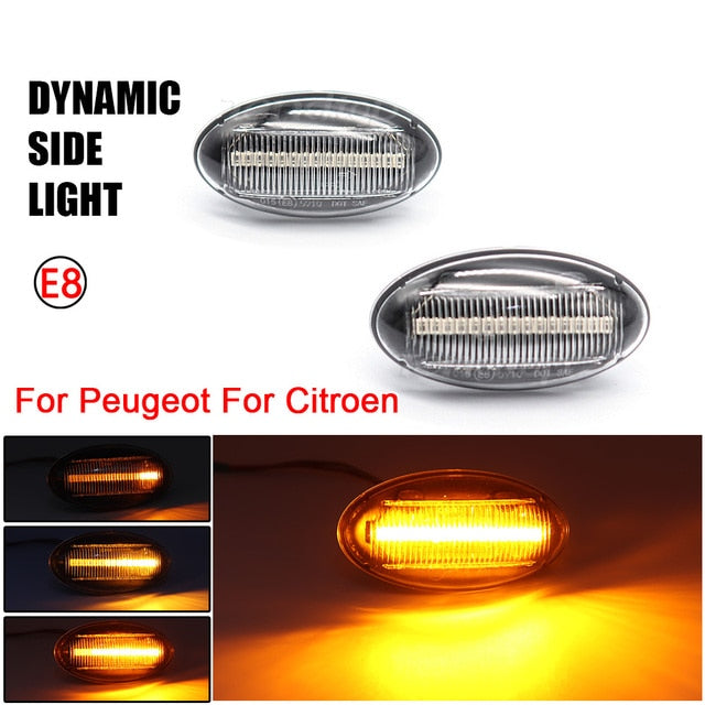 2X LED Dynamic Turn Signal Lamp Blinker For Peugeot 307 206 407 107 607 1007 Citroen C1 C2 C3 C5 C6 Sequential Side Marker Light