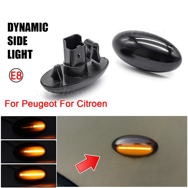 2X LED Dynamic Turn Signal Lamp Blinker For Peugeot 307 206 407 107 607 1007 Citroen C1 C2 C3 C5 C6 Sequential Side Marker Light