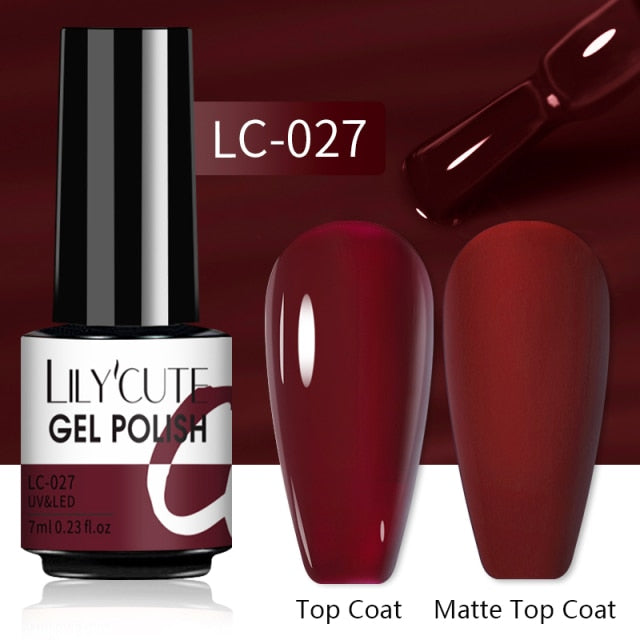 LILYCUTE 7ml Gel Nail Polish Semi Permanent Solid Gel Polish Lamp Varnishes Soak Off Nail Art Manicure Top Coat Gellak DIY Gel
