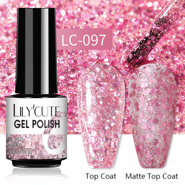 LILYCUTE 7ml Gel Nail Polish Semi Permanent Solid Gel Polish Lamp Varnishes Soak Off Nail Art Manicure Top Coat Gellak DIY Gel