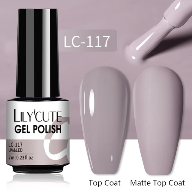 LILYCUTE 7ml Gel Nail Polish Semi Permanent Solid Gel Polish Lamp Varnishes Soak Off Nail Art Manicure Top Coat Gellak DIY Gel