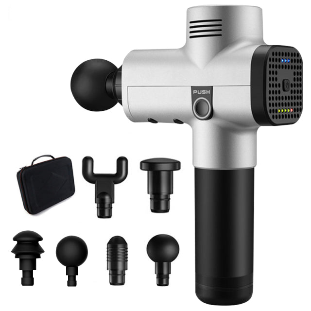 Percussion Massage Gun Phoenix a2 Silver Body Massager Electric 6 Heads Pistol Massager Phoenix MG49127