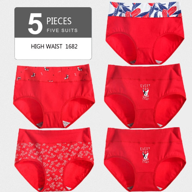 LANGSHA 5Pcs Women Panties Lady Cotton Underwear Girls Breathable Seamless High Waist Briefs Women Cute Sexy Lingerie Intimates