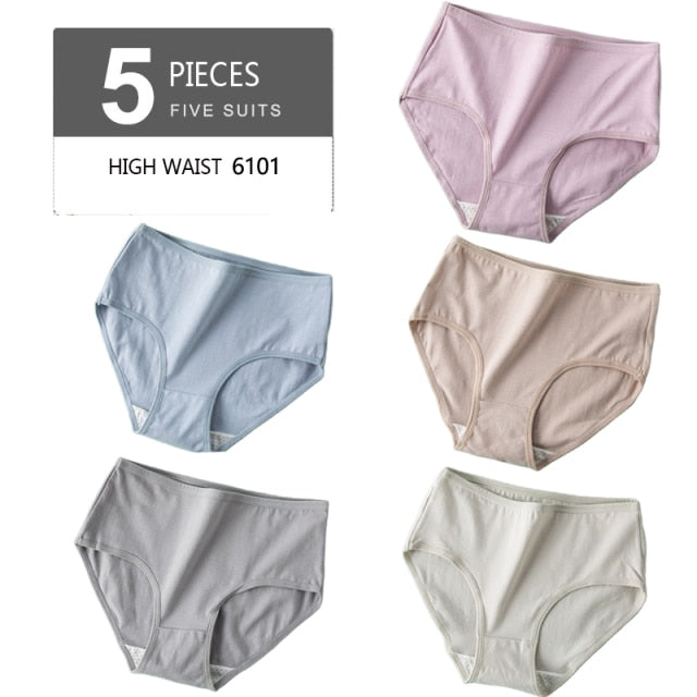 LANGSHA 5Pcs Women Panties Lady Cotton Underwear Girls Breathable Seamless High Waist Briefs Women Cute Sexy Lingerie Intimates