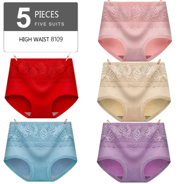 LANGSHA 5Pcs Women Panties Lady Cotton Underwear Girls Breathable Seamless High Waist Briefs Women Cute Sexy Lingerie Intimates