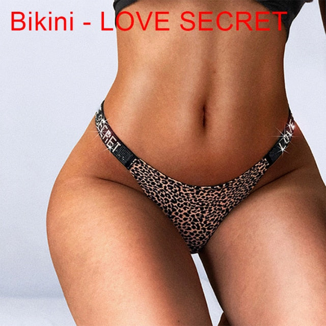 Sexy Women Pantie Crystal Rhinestone Underwear Fitness Gym Thongs Low Rise Fashion Tanga for Female Push Up Lingerie with Letter