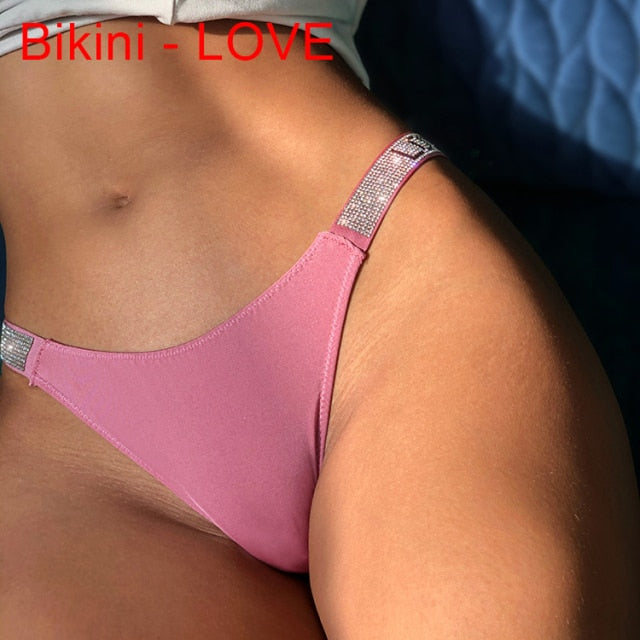 Sexy Women Pantie Crystal Rhinestone Underwear Fitness Gym Thongs Low Rise Fashion Tanga for Female Push Up Lingerie with Letter