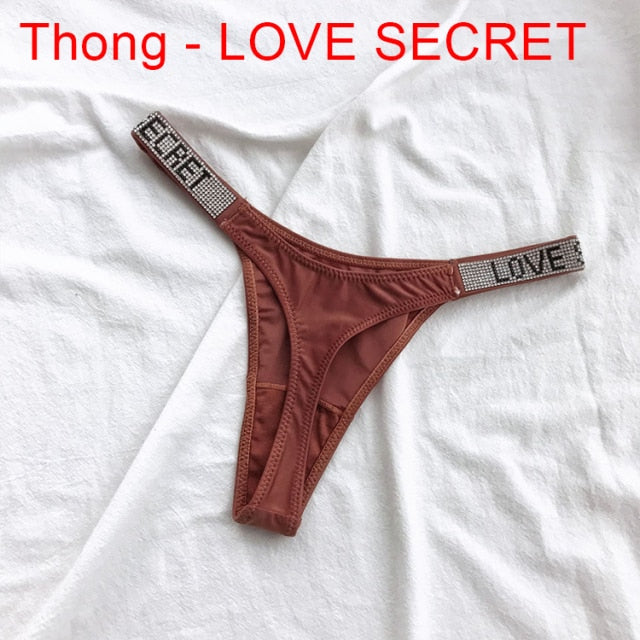 Sexy Women Pantie Crystal Rhinestone Underwear Fitness Gym Thongs Low Rise Fashion Tanga for Female Push Up Lingerie with Letter
