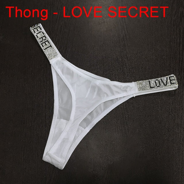 Sexy Women Pantie Crystal Rhinestone Underwear Fitness Gym Thongs Low Rise Fashion Tanga for Female Push Up Lingerie with Letter