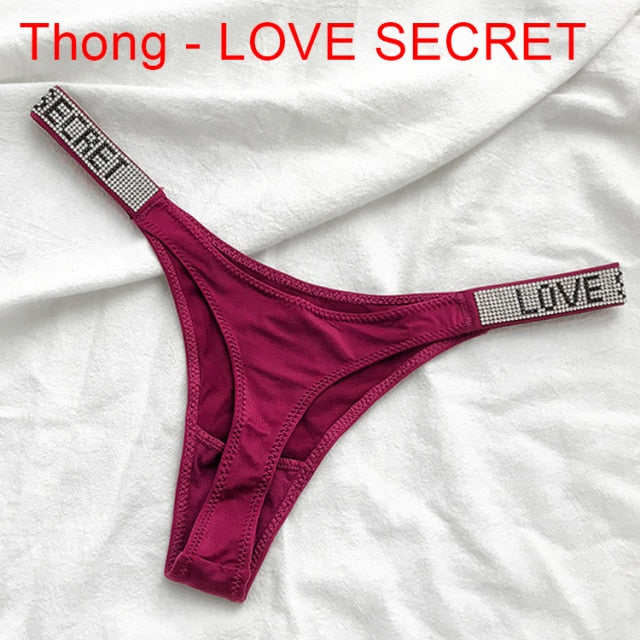 Sexy Women Pantie Crystal Rhinestone Underwear Fitness Gym Thongs Low Rise Fashion Tanga for Female Push Up Lingerie with Letter