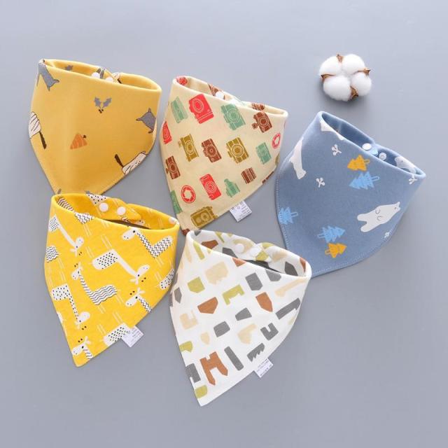 5pcs Baby Bibs Cotton Bandana Bibs Baby Feeding Infant Teething Bibs Cartoon Saliva Towel Baby Eating Accessory Baby Stuff