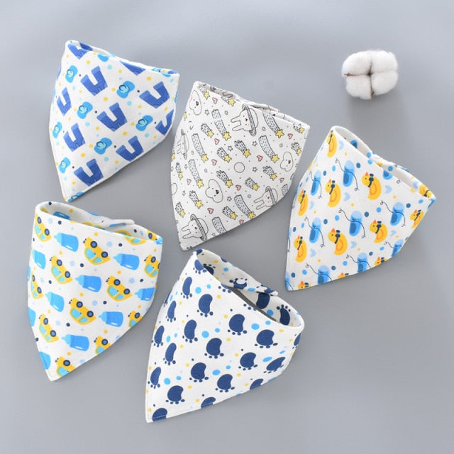 5pcs Baby Bibs Cotton Bandana Bibs Baby Feeding Infant Teething Bibs Cartoon Saliva Towel Baby Eating Accessory Baby Stuff