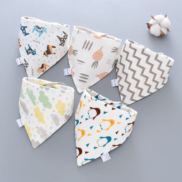 5pcs Baby Bibs Cotton Bandana Bibs Baby Feeding Infant Teething Bibs Cartoon Saliva Towel Baby Eating Accessory Baby Stuff