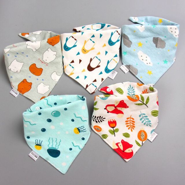 5pcs Baby Bibs Cotton Bandana Bibs Baby Feeding Infant Teething Bibs Cartoon Saliva Towel Baby Eating Accessory Baby Stuff