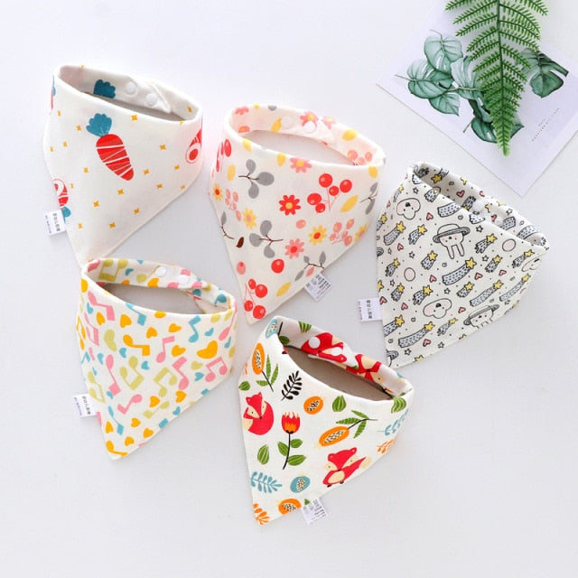5pcs Baby Bibs Cotton Bandana Bibs Baby Feeding Infant Teething Bibs Cartoon Saliva Towel Baby Eating Accessory Baby Stuff