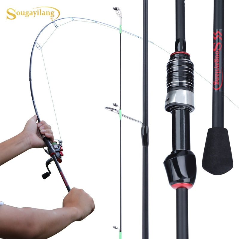 Sougayilang Casting Spinning Fishing Rod 1.8m UltraLight Carbon Fiber Rod Pole 3Section with EVA Handle Baitcasting Fishing Rod