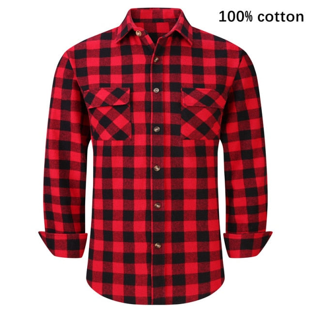 2021 New Men's Plaid Flannel Shirt Spring Autumn Male Regular Fit Casual Long-Sleeved Shirts For (USA SIZE S M L XL 2XL)