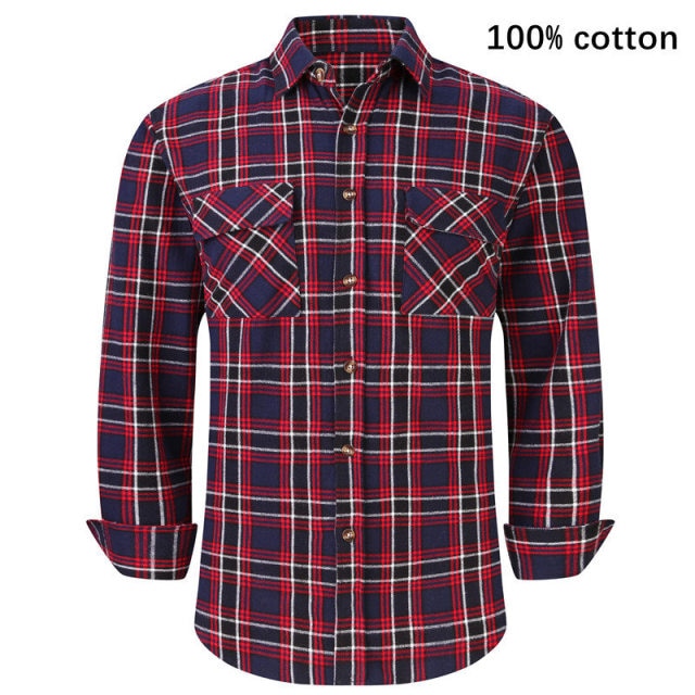 2021 New Men's Plaid Flannel Shirt Spring Autumn Male Regular Fit Casual Long-Sleeved Shirts For (USA SIZE S M L XL 2XL)