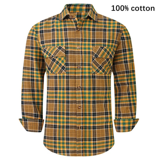 2021 New Men's Plaid Flannel Shirt Spring Autumn Male Regular Fit Casual Long-Sleeved Shirts For (USA SIZE S M L XL 2XL)