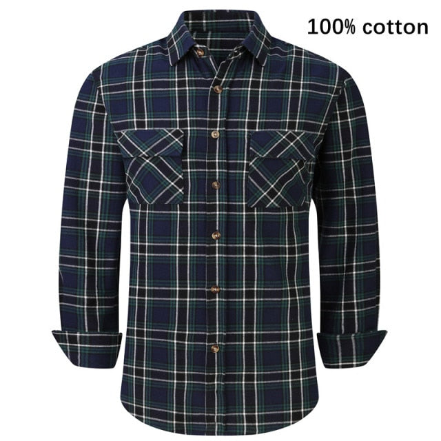 2021 New Men's Plaid Flannel Shirt Spring Autumn Male Regular Fit Casual Long-Sleeved Shirts For (USA SIZE S M L XL 2XL)