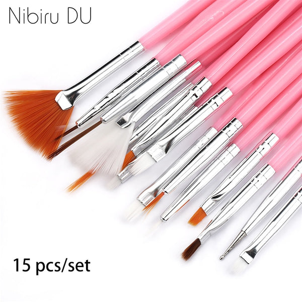 7/15Pcs Plastic Handle Nail Brush Set Design Gel Polish Painting Drawing Acrylic Gel Nail Brushes For Nails Art Manicure Tools