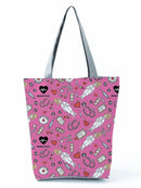 Cartoon Ladies Nurse Printed Handbag Foldable High Capacity Women Shoulder Bag Eco Reusable Shopping Bag Chic Travel Beach Bag