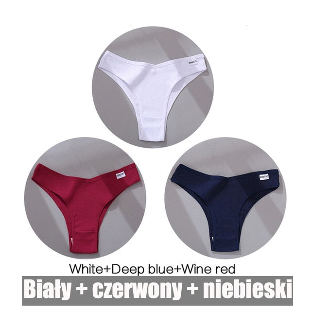 FINETOO 3PCS/Set Women's Panties Cotton Brazilian Underwear Women Sexy V Waist Women's Thong Female Underpants Intimate Lingerie