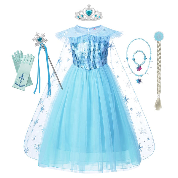 Frozen Girls Elsa Cosplay Dress Fancy Costume Girl Snow Queen Halloween Birthday Party Children Princess Clothes Cloak Disney