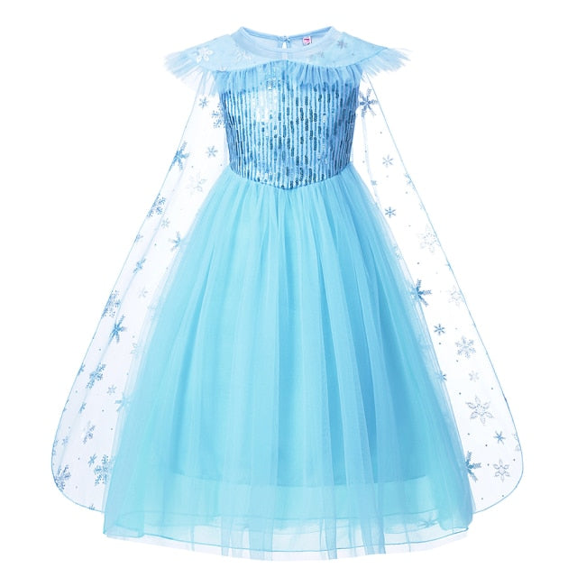 Frozen Girls Elsa Cosplay Dress Fancy Costume Girl Snow Queen Halloween Birthday Party Children Princess Clothes Cloak Disney