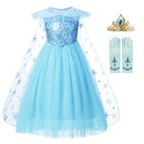 Frozen Girls Elsa Cosplay Dress Fancy Costume Girl Snow Queen Halloween Birthday Party Children Princess Clothes Cloak Disney