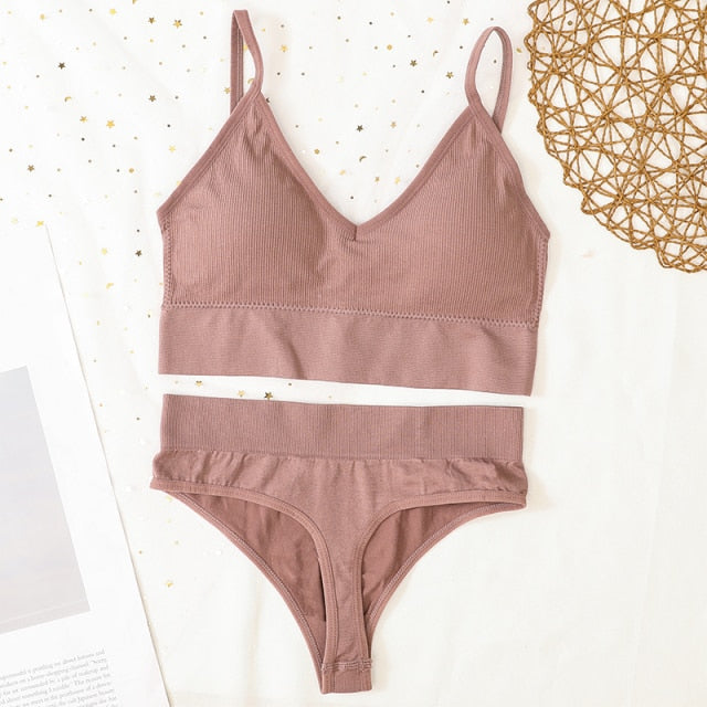 Women Bra Panties Set Push Up Sports Bra Set Sexy G-String Seamless Active Bra Thong Lingerie Set Fitness Crop Top Underwear