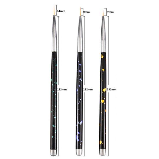 3Pcs Acrylic French Stripe Nail Art Liner Brush Set 3D Tips Manicure Ultra-thin Line Drawing Pen UV Gel Brushes Painting Tools
