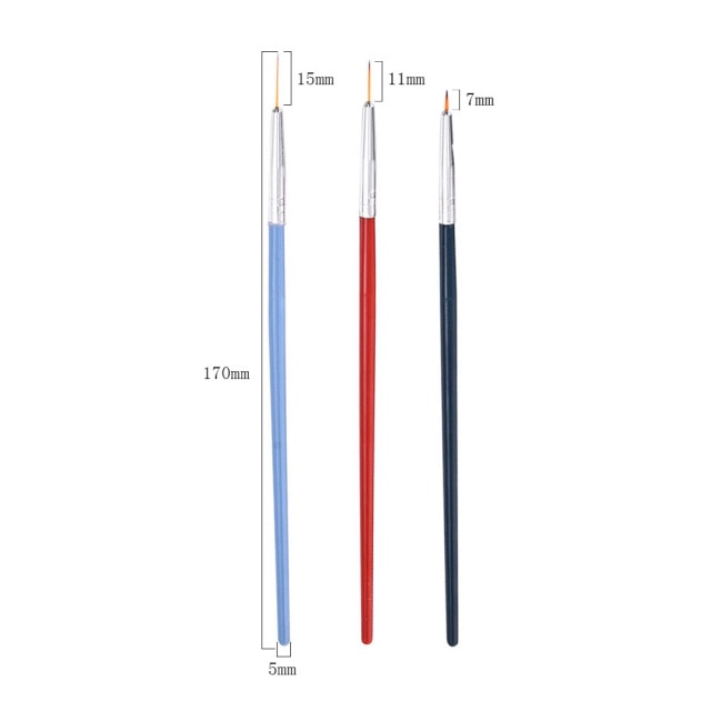 3Pcs Acrylic French Stripe Nail Art Liner Brush Set 3D Tips Manicure Ultra-thin Line Drawing Pen UV Gel Brushes Painting Tools