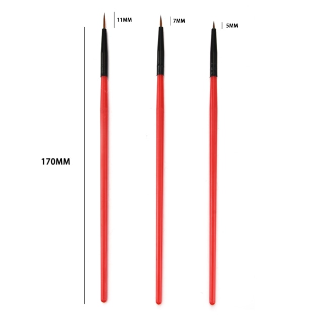 3Pcs Acrylic French Stripe Nail Art Liner Brush Set 3D Tips Manicure Ultra-thin Line Drawing Pen UV Gel Brushes Painting Tools