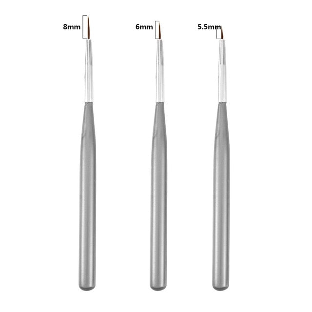 3Pcs Acrylic French Stripe Nail Art Liner Brush Set 3D Tips Manicure Ultra-thin Line Drawing Pen UV Gel Brushes Painting Tools