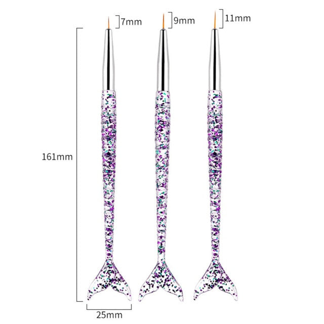 3Pcs Acrylic French Stripe Nail Art Liner Brush Set 3D Tips Manicure Ultra-thin Line Drawing Pen UV Gel Brushes Painting Tools