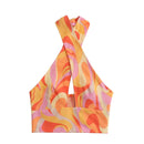 DUOPERI 2021 Women Fashion with Crossover Straps Tank Sexy Printed Tops Strapless Slim Fitted Female Camis Chic Crop Top