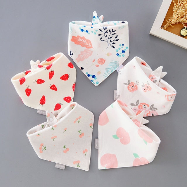 5pcs Baby Bibs Cotton Bandana Bibs Baby Feeding Infant Teething Bibs Cartoon Saliva Towel Baby Eating Accessory Baby Stuff
