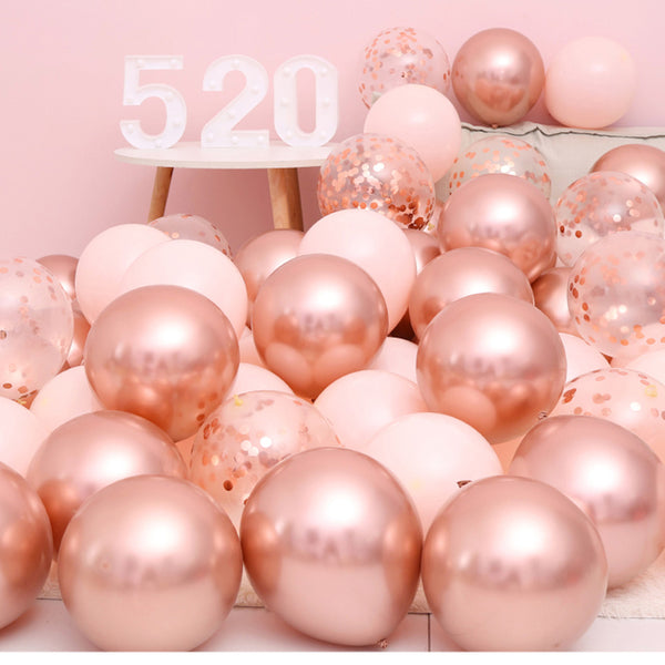 18pcs 10inch Rose Gold  Silver Pink Pearly Chrome Metal Confetti Latex Balloons Birthday Party Air Globos Adults Wedding  Decor