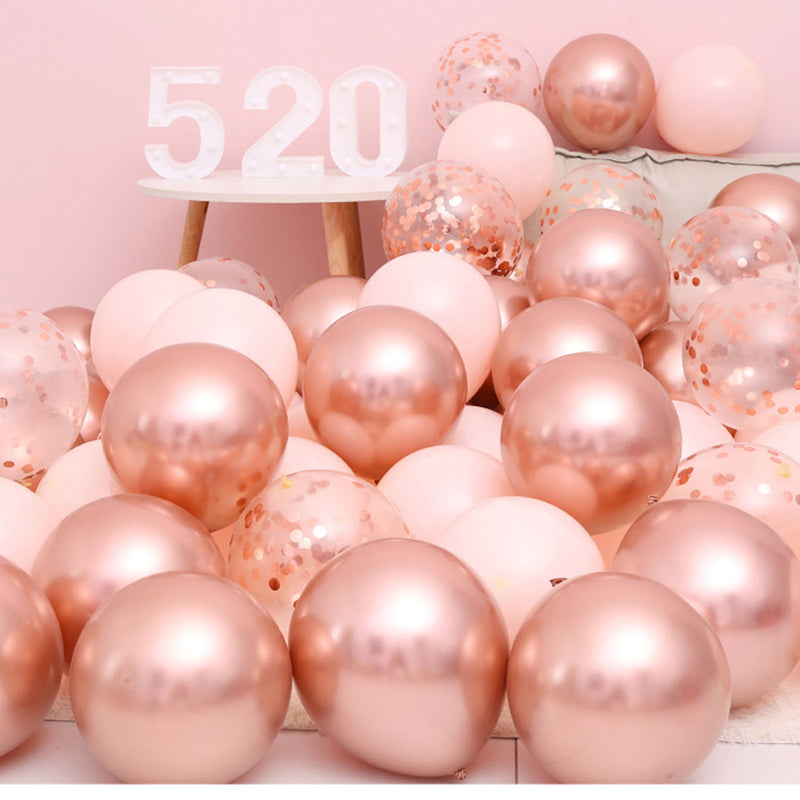 18pcs 10inch Rose Gold  Silver Pink Pearly Chrome Metal Confetti Latex Balloons Birthday Party Air Globos Adults Wedding  Decor