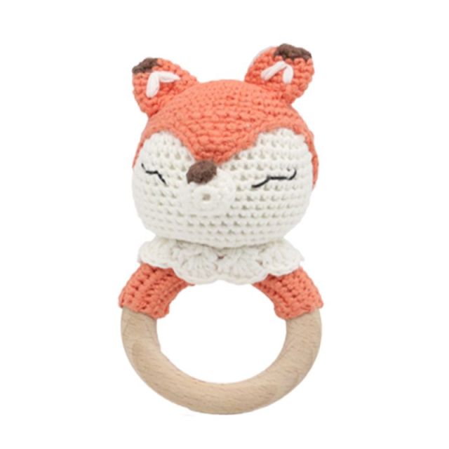 1pc Wooden Crochet Bunny Rattle Toy BPA Free Wood Ring Baby Teether Rodent Baby Gym Mobile Rattles Newborn Educational Toys