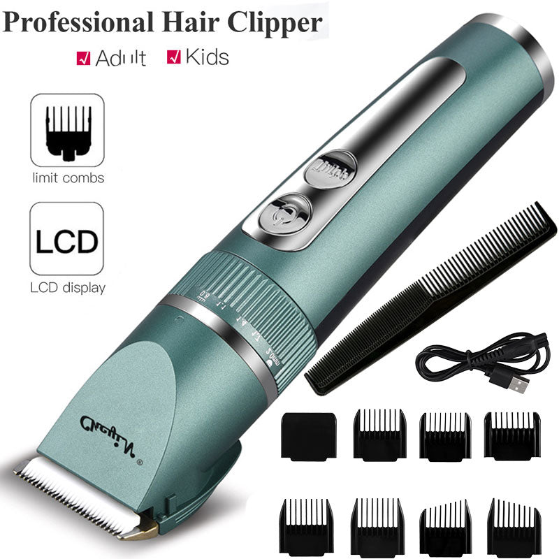 Professional Hair Clipper Men Barber Rechargeable Beard Trimmer Ceramic Blade Hair Cutting Machine Low Noise Haircut Adults Kids
