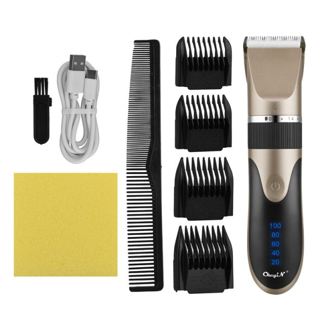Professional Hair Clipper Men Barber Rechargeable Beard Trimmer Ceramic Blade Hair Cutting Machine Low Noise Haircut Adults Kids