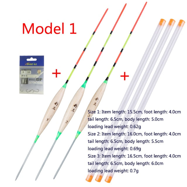 3pcs/lot Shallow Water Fishing Floats Balsa Bobber+3pcs float tubes+1 Bag Fishing hooks Fresh Water Buoy Fishing Tackles Tools